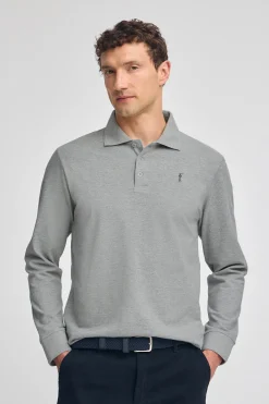 Polo Club Polos*Polo gris chiné à manches longues à trois boutons et broderie Rigby Go Gris Vigore