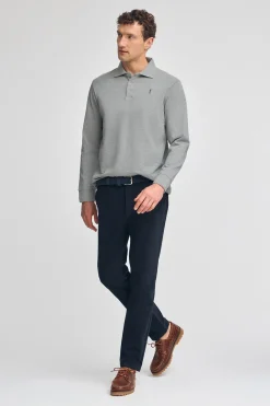 Polo Club Polos*Polo gris chiné à manches longues à trois boutons et broderie Rigby Go Gris Vigore
