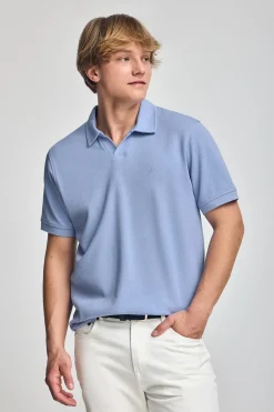 Polo Club Polos*Polo Pascal bleu sans boutons avec monogramme brodé Bleu Aqua