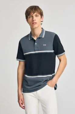 Polo Club Polos*Polo Veil bleu en piqué bicolore avec détails brodés Denim