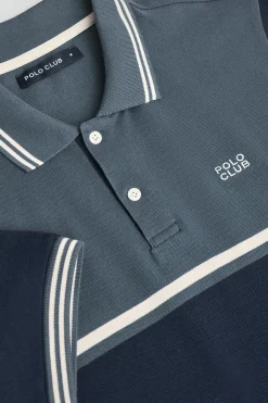Polo Club Polos*Polo Veil bleu en piqué bicolore avec détails brodés Denim