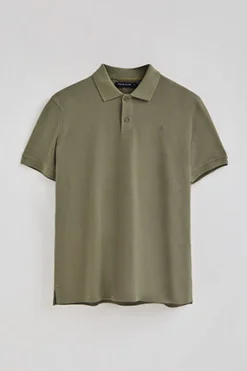 Polo Club Polos*Polo vert clair en coton et lin avec deux boutons et monogramme brodé Vert sauge