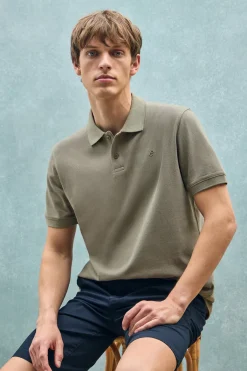 Polo Club Polos*Polo vert clair en coton et lin avec deux boutons et monogramme brodé Vert sauge
