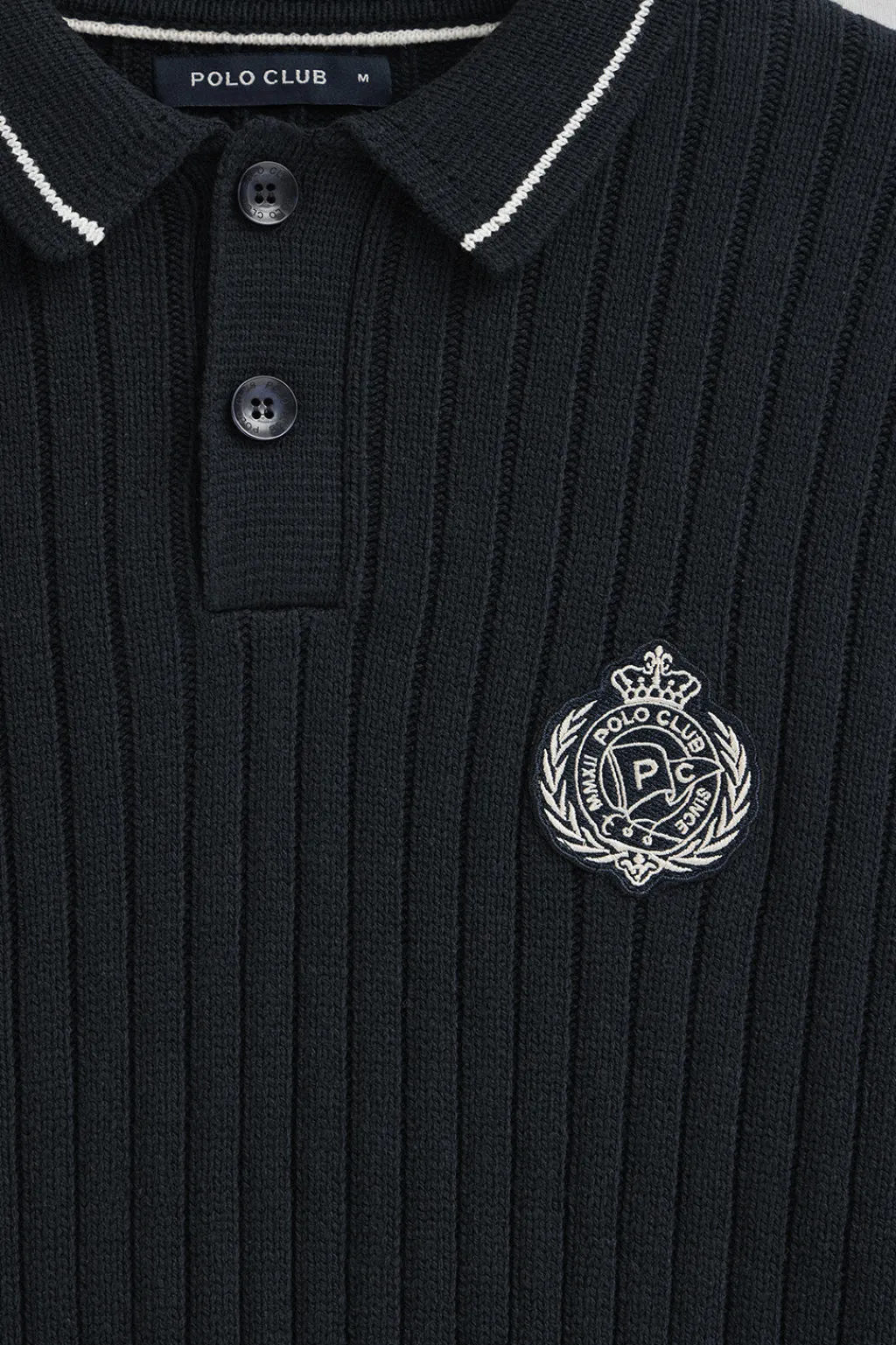 Polo Club Pulls*Pull à col polo avec écusson nautique Bleu Marine