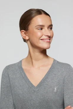 Polo Club Pulls*Pull basique gris chiné en maille à col en V et logo Rigby Go Gris Vigoré