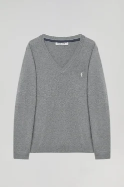 Polo Club Pulls*Pull basique gris chiné en maille à col en V et logo Rigby Go Gris Vigoré