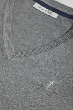 Polo Club Pulls*Pull basique gris chiné en maille à col en V et logo Rigby Go Gris Vigoré