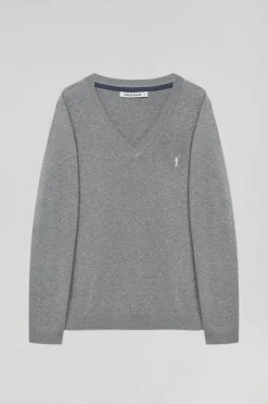Polo Club Pulls*Pull basique gris chiné en maille à col en V et logo Rigby Go Gris Vigoré