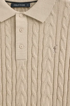 Polo Club Pulls*Pull en maille tressée en laine mélangée avec col polo et broderie Rigby Go Beige