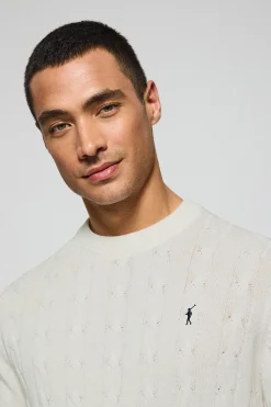 Polo Club Pulls*Pull en maille tressé à col ras du cou et broderie Rigby Go Beige