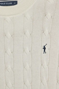 Polo Club Pulls*Pull en maille tressé à col ras du cou et broderie Rigby Go Beige