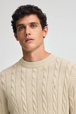 Polo Club Pulls*Pull en maille tressée en laine mélangée avec broderie Rigby Go Beige