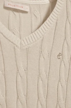 Polo Club Pulls*Pull tressé à col en V avec monogramme brodé Beige