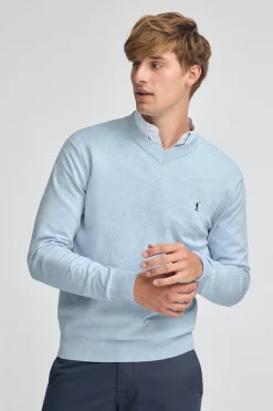 Polo Club Pulls*Pull à col en V en laine mélangée avec broderie Rigby Go Bleu Clair Chiné
