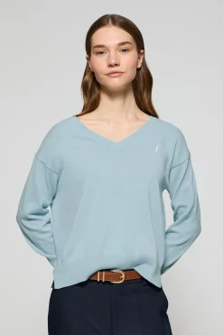 Polo Club Pulls*Pull bleu clair en maille à col en V et logo brodé Rigby Go Bleu ciel