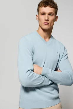 Polo Club Pulls*Pull bleu clair en maille à col en V et broderie Rigby Go Bleu ciel