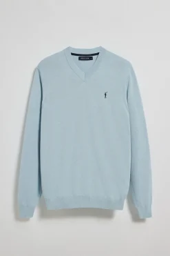 Polo Club Pulls*Pull bleu clair en maille à col en V et broderie Rigby Go Bleu ciel