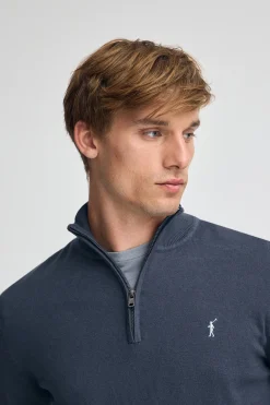 Polo Club Pulls*Pull bleu à fermeture éclair partielle éclair et laine mélangée avec broderie Rigby Go Denim