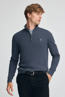 Polo Club Pulls*Pull bleu à fermeture éclair partielle éclair et laine mélangée avec broderie Rigby Go Denim