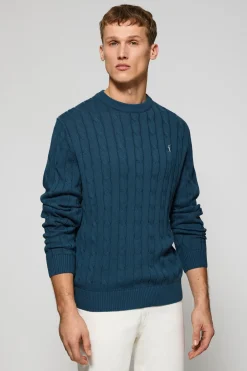 Polo Club Pulls*Pull bleu en maille tressée à col ras du cou et broderie Rigby Go Denim