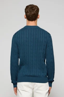 Polo Club Pulls*Pull bleu en maille tressée à col ras du cou et broderie Rigby Go Denim