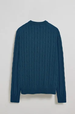 Polo Club Pulls*Pull bleu en maille tressée à col ras du cou et broderie Rigby Go Denim