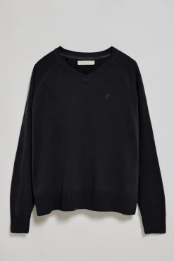Polo Club Pulls*Pull à col en V en coton et en lin avec un monogramme brodé Bleu Marine