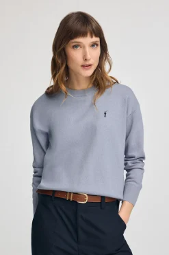 Polo Club Pulls*Pull bleu marine à col ras du cou en laine mélangée et broderie Rigby Go Bleu ciel
