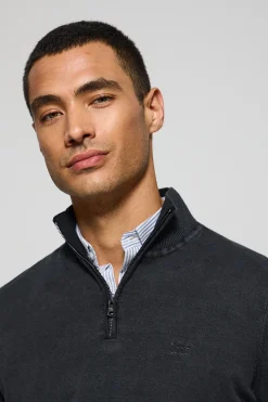 Polo Club Pulls*Pull à fermeture éclair partielle garment dye et logo brodé Bleu Marine