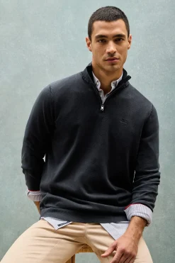 Polo Club Pulls*Pull à fermeture éclair partielle garment dye et logo brodé Bleu Marine