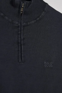 Polo Club Pulls*Pull à fermeture éclair partielle garment dye et logo brodé Bleu Marine