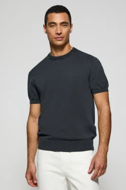 Polo Club Pulls|T-Shirts*Pull à manches courtes garment dye et logo brodé Bleu Marine