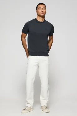 Polo Club Pulls|T-Shirts*Pull à manches courtes garment dye et logo brodé Bleu Marine