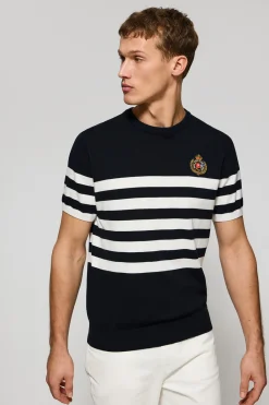 Polo Club T-Shirts|Pulls*Pull à manches courtes rayé avec blason nautique Bleu Marine