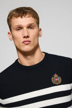 Polo Club T-Shirts|Pulls*Pull à manches courtes rayé avec blason nautique Bleu Marine