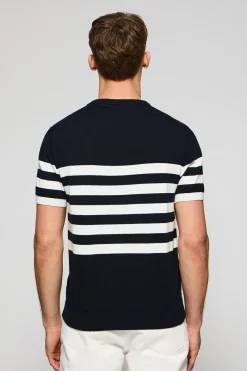 Polo Club T-Shirts|Pulls*Pull à manches courtes rayé avec blason nautique Bleu Marine