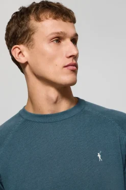 Polo Club Pulls*Pull bleu marine en lin et coton à col ras du cou et broderie Rigby Go Denim