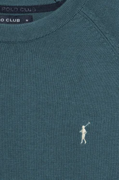 Polo Club Pulls*Pull bleu marine en lin et coton à col ras du cou et broderie Rigby Go Denim