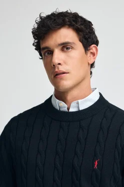 Polo Club Pulls*Pull en maille tressée en laine mélangée avec broderie Rigby Go Bleu Marine