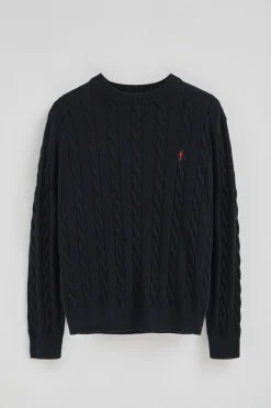 Polo Club Pulls*Pull en maille tressée en laine mélangée avec broderie Rigby Go Bleu Marine