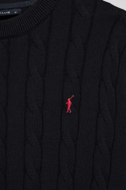 Polo Club Pulls*Pull en maille tressée à col ras du cou et logo Rigby Go Bleu Marine