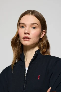 Polo Club Pulls*Pull en maille à fermeture éclair partielle et Rigby Go brodé Bleu Marine