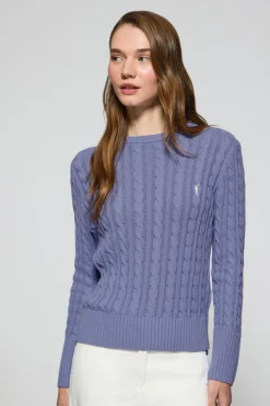 Polo Club Pulls*Pull bleu tressé à col ras du cou et broderie Rigby Go Bleu Aqua