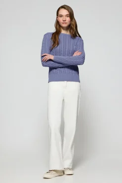 Polo Club Pulls*Pull bleu tressé à col ras du cou et broderie Rigby Go Bleu Aqua