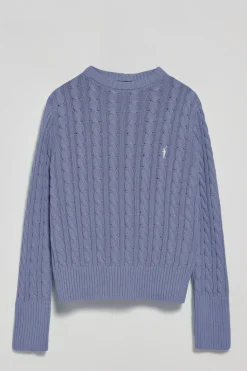 Polo Club Pulls*Pull bleu tressé à col ras du cou et broderie Rigby Go Bleu Aqua