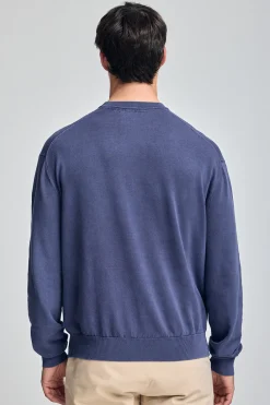 Polo Club Pulls*Pull bleu garment dye à col ras du cou et logo brodé Bleu Violet