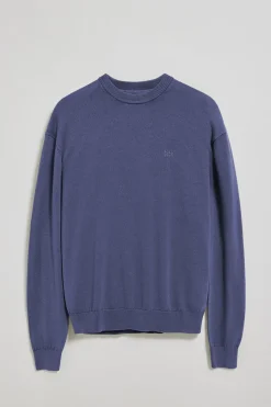 Polo Club Pulls*Pull bleu garment dye à col ras du cou et logo brodé Bleu Violet