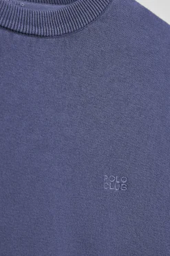 Polo Club Pulls*Pull bleu garment dye à col ras du cou et logo brodé Bleu Violet
