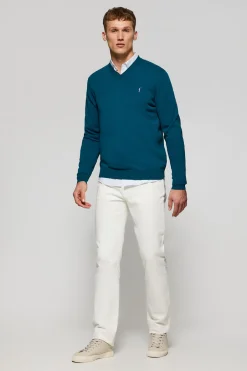 Polo Club Pulls*Pull bleu-vert en maille à col en V et broderie Rigby Go Vert Bleuâtre