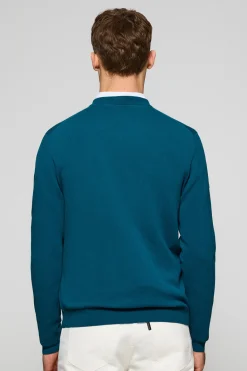 Polo Club Pulls*Pull bleu-vert en maille à col en V et broderie Rigby Go Vert Bleuâtre